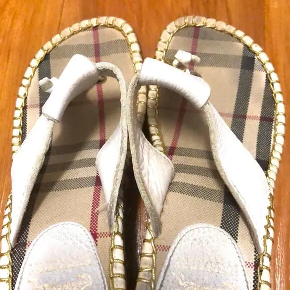 Burberry Nova Check White Wedge Espadrilles Size 7
