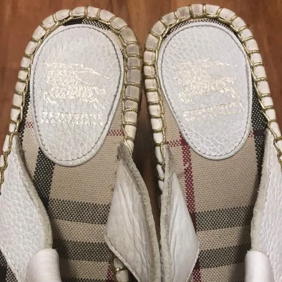 Burberry Nova Check White Wedge Espadrilles Size 7