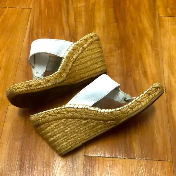 Burberry Nova Check White Wedge Espadrilles Size 7