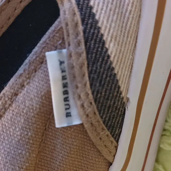 Burberry, Sz 8 Plaid Slip-On Sneakers In Black Cream And Tan.  Like New Conditio