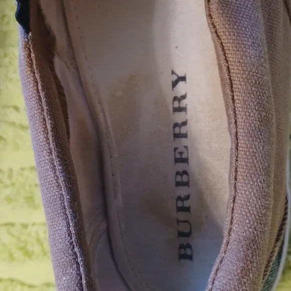 Burberry, Sz 8 Plaid Slip-On Sneakers In Black Cream And Tan.  Like New Conditio