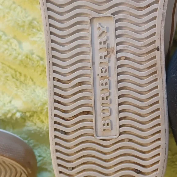 Burberry, Sz 8 Plaid Slip-On Sneakers In Black Cream And Tan.  Like New Conditio