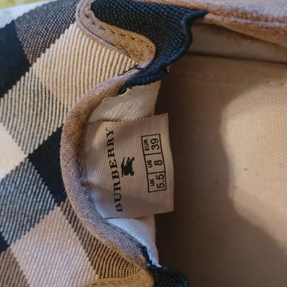 Burberry, Sz 8 Plaid Slip-On Sneakers In Black Cream And Tan.  Like New Conditio