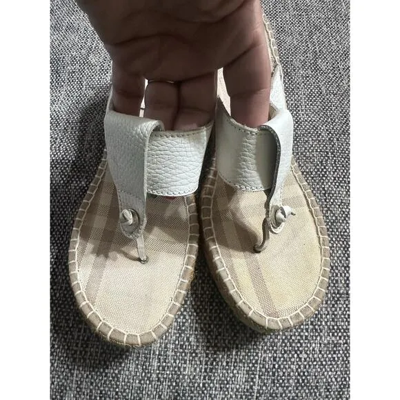 Burberry Women's Cream Leather Burberry Print Thong Espadrilles Wedge Sandal 40