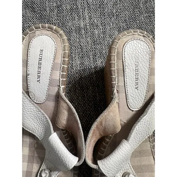 Burberry Women's Cream Leather Burberry Print Thong Espadrilles Wedge Sandal 40