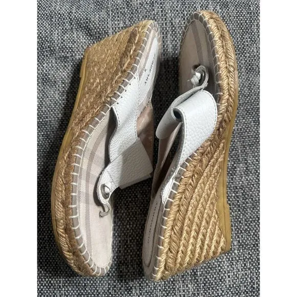 Burberry Women's Cream Leather Burberry Print Thong Espadrilles Wedge Sandal 40