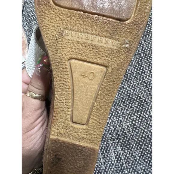 Burberry Women's Cream Leather Burberry Print Thong Espadrilles Wedge Sandal 40