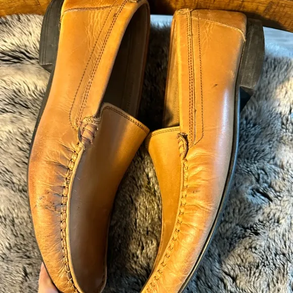Burtons Menswear London Leather Slip On Tan Loafers, size 11