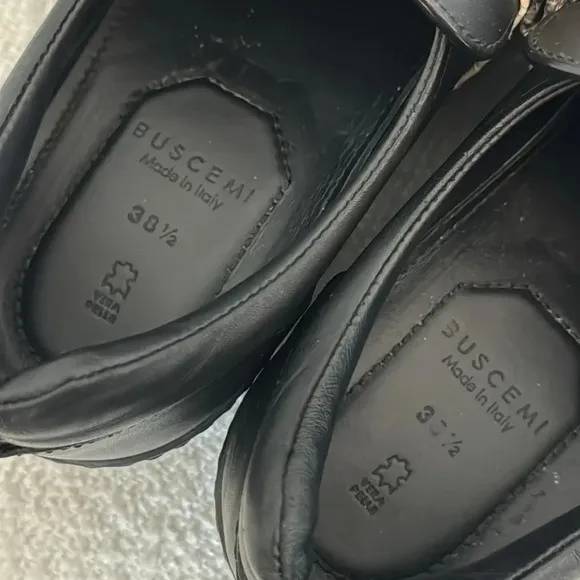 BUSCEMI Leather Slip-On Snakeskin Bow Sneakers Black Women’s 8.5