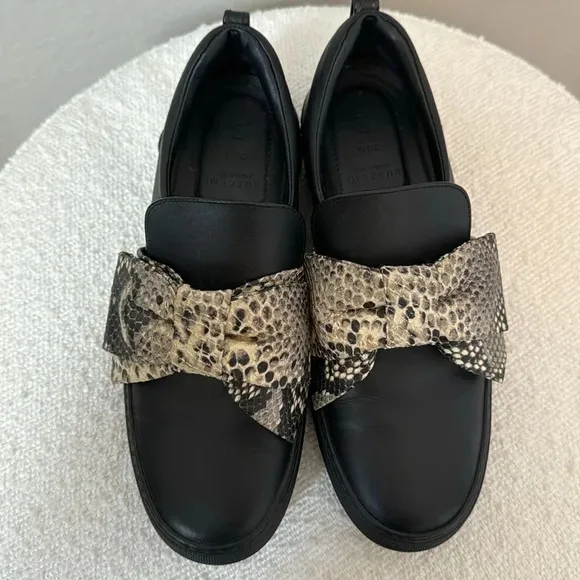 BUSCEMI Leather Slip-On Snakeskin Bow Sneakers Black Women’s 8.5