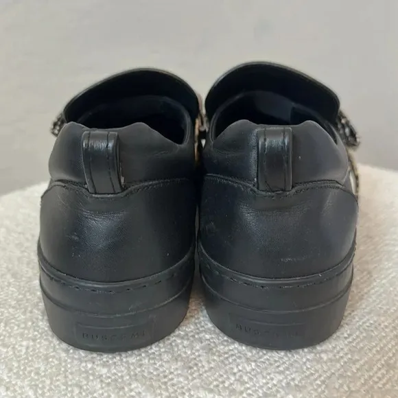 BUSCEMI Leather Slip-On Snakeskin Bow Sneakers Black Women’s 8.5