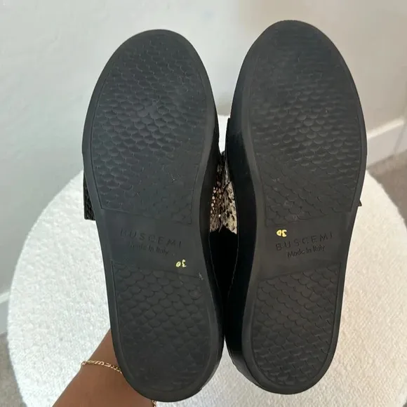 BUSCEMI Leather Slip-On Snakeskin Bow Sneakers Black Women’s 8.5