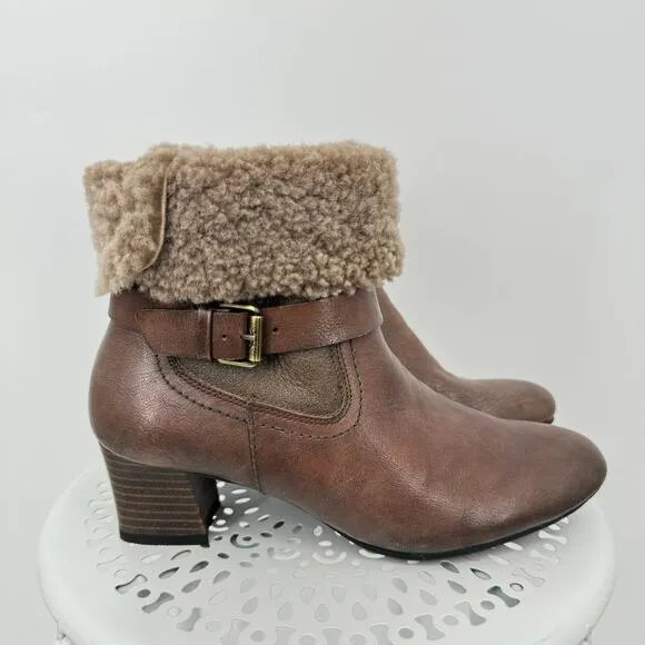 Bussola Barbados brown leather zip harness fur lined low heel ankle boots 37 NEW