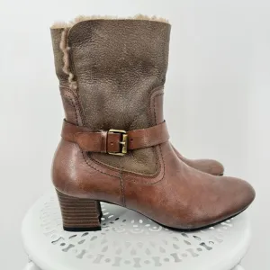 Bussola Barbados brown leather zip harness fur lined low heel ankle boots 37 NEW