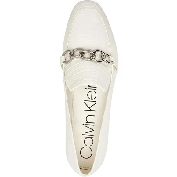 CALVIN KLEIN Womens White Lizard Print Chain Link Banda Wedge Loafers Shoes 5