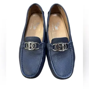 Calzoleria Rolando Bellagio Silver Navy Blue w/ Silver Buckle Size EU 40 8.5 US