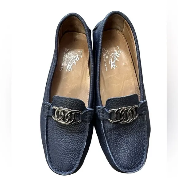 Calzoleria Rolando Bellagio Silver Navy Blue w/ Silver Buckle Size EU 40 8.5 US