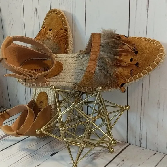 Camila's Feather Boho Chic Espadrilles Women's 7.5/8