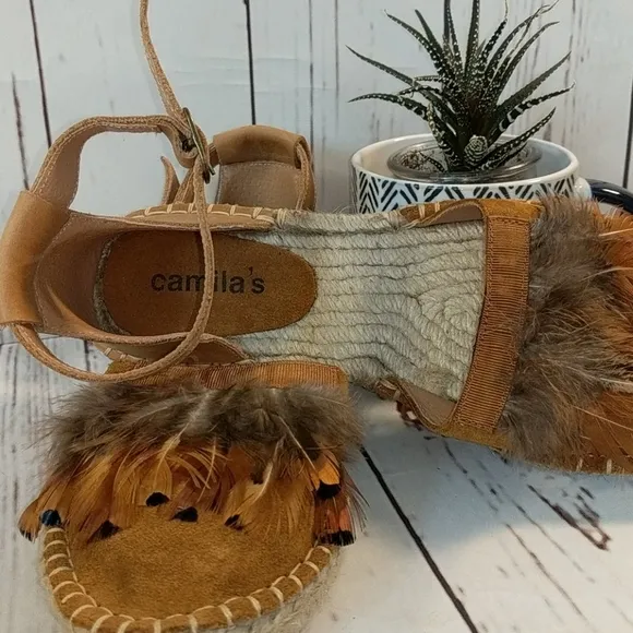 Camila's Feather Boho Chic Espadrilles Women's 7.5/8