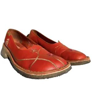 Camper Leather Loafers Slip-On Embroidered Casual Shoes Heeled Red 9.5