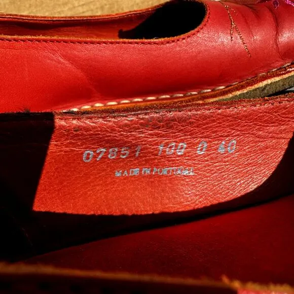 Camper Leather Loafers Slip-On Embroidered Casual Shoes Heeled Red 9.5