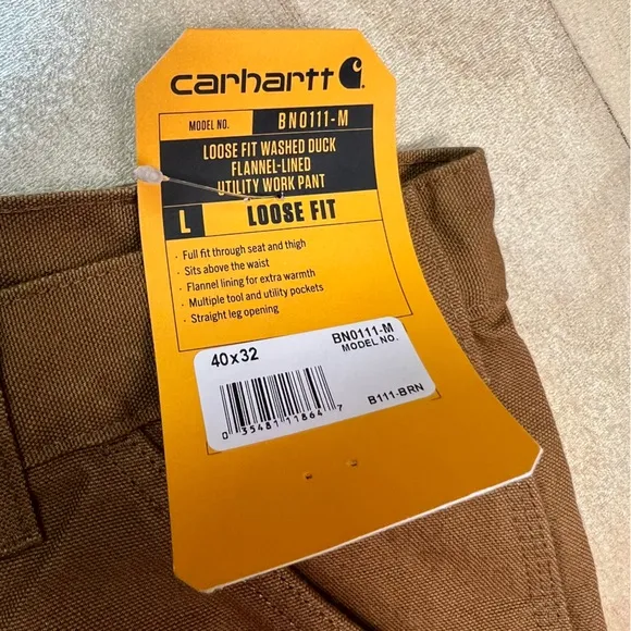 Carhartt Loose Fit Washed Duck Flannel-lined Utility Work Pant Size 40 x 32