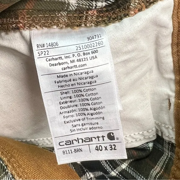 Carhartt Loose Fit Washed Duck Flannel-lined Utility Work Pant Size 40 x 32