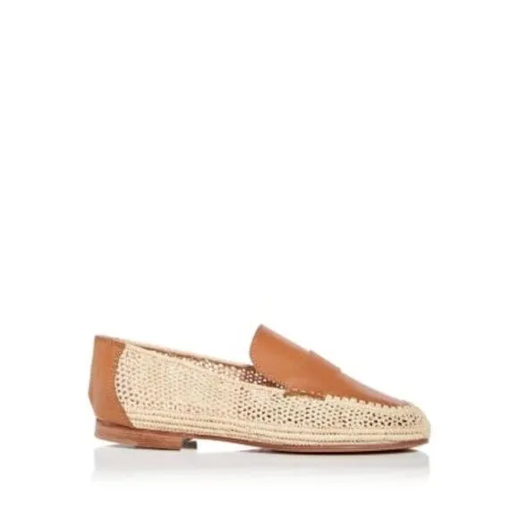 CARRIE FORBES Womens Beige Raffia Strap Notched Mumba Loafers Shoes 37