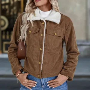 Casual Color Block Faux Fur Collar Fleece Lined Jacket, Autumn/Winter