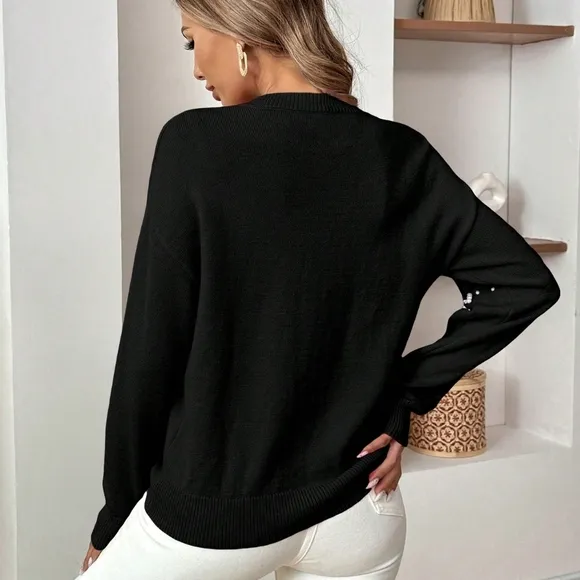 Casual Soft Pearl Studded Women Sweater