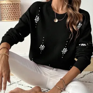 Casual Soft Pearl Studded Women Sweater