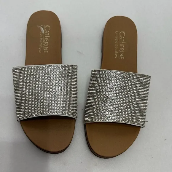 Catherine Malandrino Sparkly Bling Faux Crystal Slides Sandals Size 8 NEW
