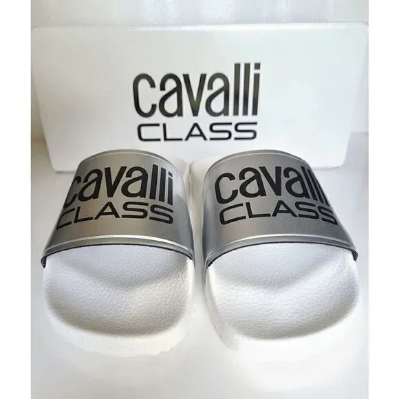 CAVALLI CLASS Women’s Comfort Pool White Logo Slides NEW WITH BOX MSRP $195