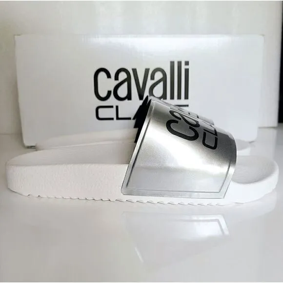 CAVALLI CLASS Women’s Comfort Pool White Logo Slides NEW WITH BOX MSRP $195