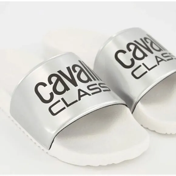 CAVALLI CLASS Women’s Comfort Pool White Logo Slides NEW WITH BOX MSRP $195