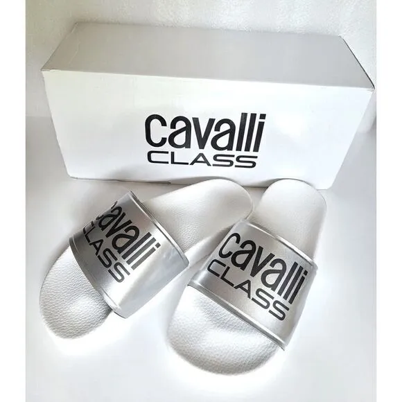 CAVALLI CLASS Women’s Comfort Pool White Logo Slides NEW WITH BOX MSRP $195