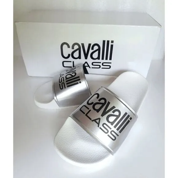 CAVALLI CLASS Women’s Comfort Pool White Logo Slides NEW WITH BOX MSRP $195