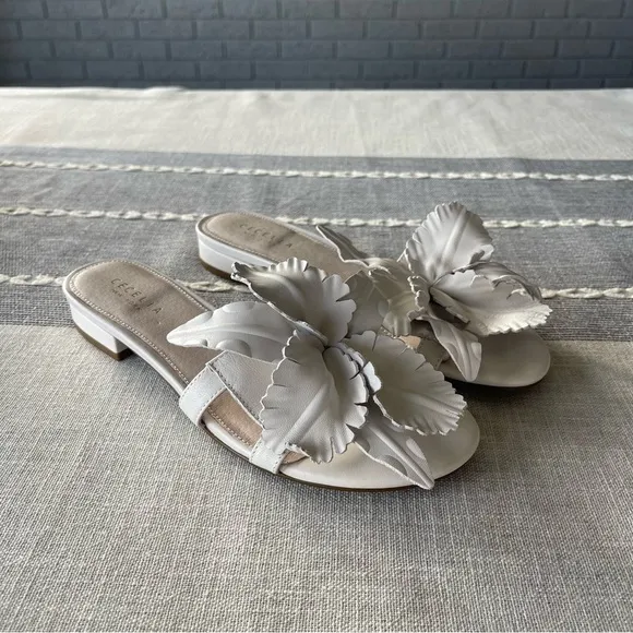 Cecelia New York Lila White Floral Sandals Slides Size 8
