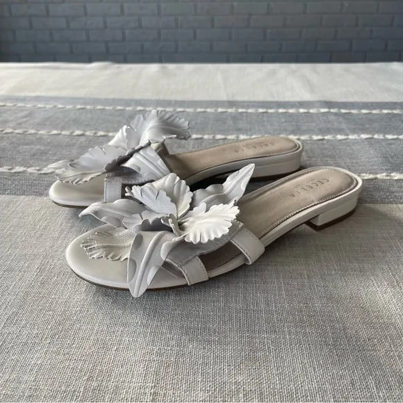 Cecelia New York Lila White Floral Sandals Slides Size 8