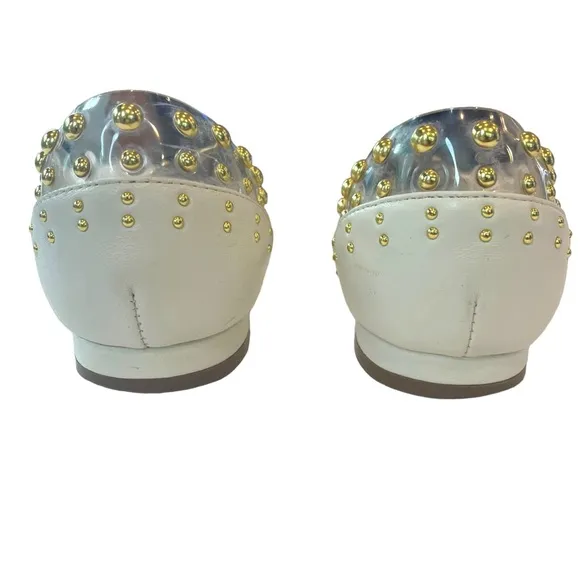 Cecelia New York Min Ballet Flats Blue Suede White Leather Gold Studs Size 8