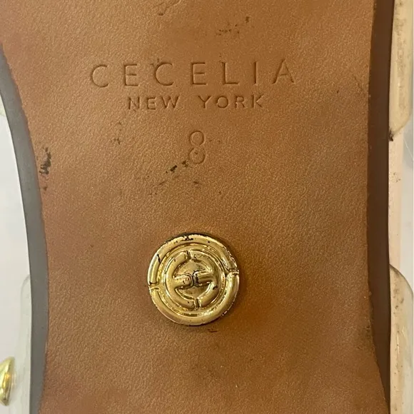 Cecelia New York Min Ballet Flats Blue Suede White Leather Gold Studs Size 8