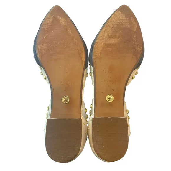 Cecelia New York Min Ballet Flats Blue Suede White Leather Gold Studs Size 8