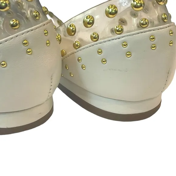 Cecelia New York Min Ballet Flats Blue Suede White Leather Gold Studs Size 8