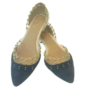 Cecelia New York Min Ballet Flats Blue Suede White Leather Gold Studs Size 8