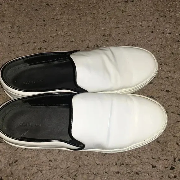 CELINE Paris-White Patent Leather Flatform Loafers-Sz 39.5-Excellent