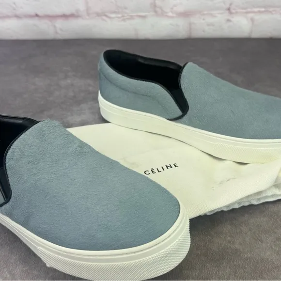 Celine Pony Hair Light Blue Slip-On Sneakers 38.5 NEW