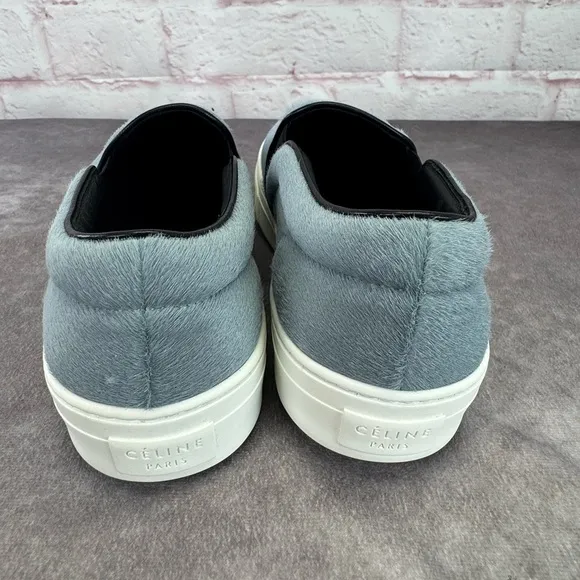 Celine Pony Hair Light Blue Slip-On Sneakers 38.5 NEW