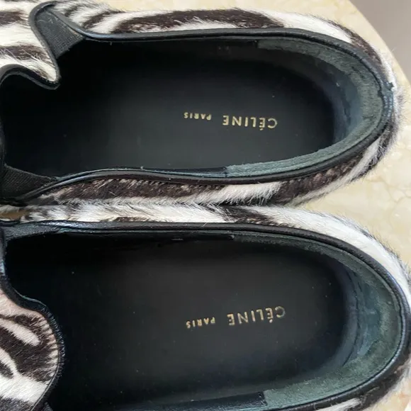 Celine Zebra Print Ponyhair Slip-On Sneakers Size 6