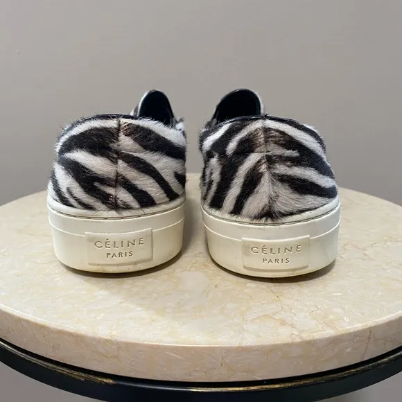 Celine Zebra Print Ponyhair Slip-On Sneakers Size 6