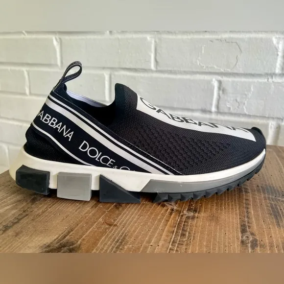 CERTIFIED AUTHENTIC Dolce &amp; Gabbana Sorrento Black and White Slip-On Sneakers